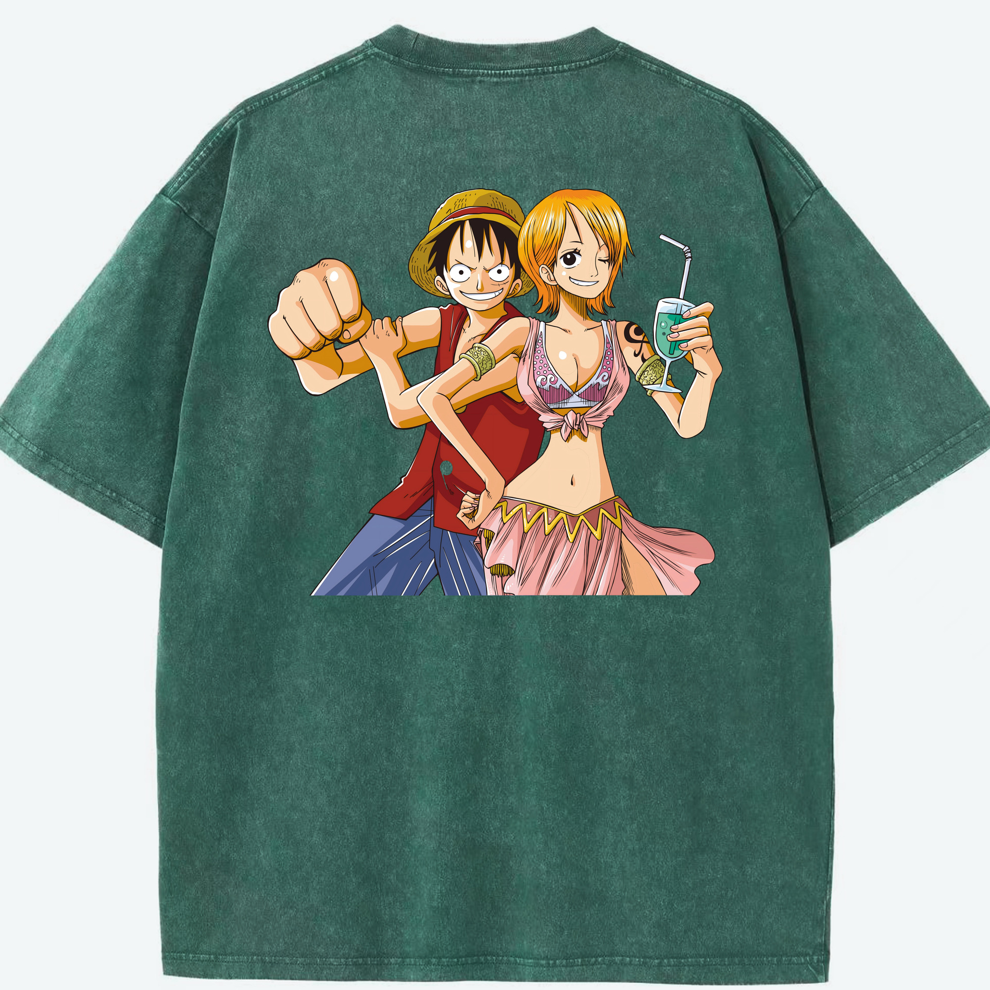ワンピース モンキー・D・ルフィ ONE PIECE Monkey D. Luffy 綿100% ヴィンテージ風 半袖Tシャツ（背面プリント）